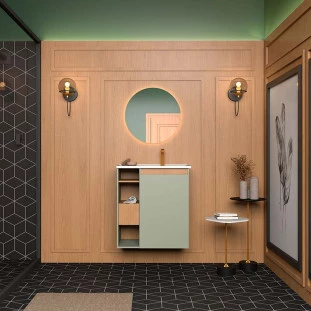 Gabinete Para Banheiro Madeira Lotus 60 Sem Pés Cozimax Jequitiba/Verde