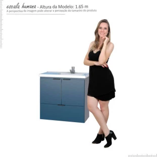 Gabinete Para Banheiro Madeira Lis 60 Com Lavatório Cozimax Azul