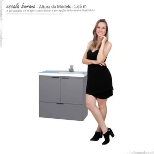 Gabinete Para Banheiro Madeira Lis 60 Com Lavatório Cozimax Cinza