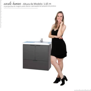 Gabinete Para Banheiro Madeira Lis 60 Com Lavatório Cozimax Preto