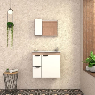 Gabinete Para Banheiro Com Pia Margarida Cozimax Tamarindo/Branco