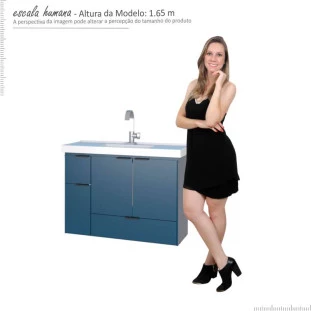 Gabinete Para Banheiro Madeira Orquídea 80 Com Lavatório Cozimax Azul