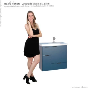 Gabinete Para Banheiro Madeira Orquídea 60 Com Lavatório Cozimax Azul