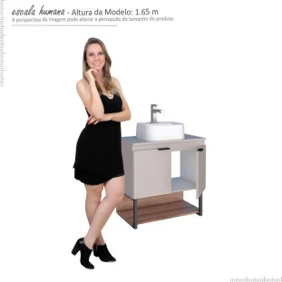 Gabinete Para Banheiro Madeira Sálvia 60 Nude/Tamarindo Cozimax Com Cuba Duna Branca
