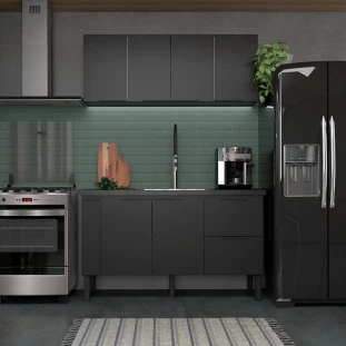 Gabinete De Madeira Para Pia De Cozinha 150cm Cisne Cozimax Preto