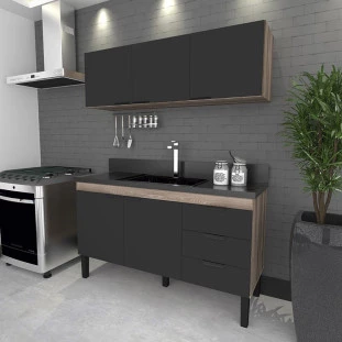 Cozinha Completa Gabinete e Armário Aéreo Flamingo 150 Cozimax Preto/Tamarindo