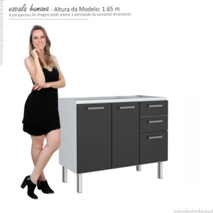 Gabinete de Pia 120 Eros Flat 3G Cozimax Preto