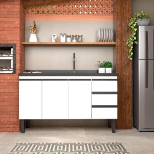 Gabinete de Aço Para Pia 150cm 3 Portas 3 Gavetas Netuno Cozimax Branco