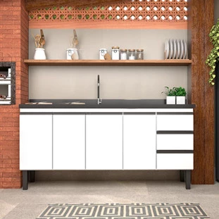 Gabinete de Aço Para Pia 200cm 4 Portas 3 Gavetas Netuno Cozimax Branco