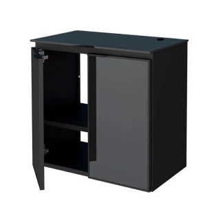 Gabinete Para Banheiro Preto Aço Umbu Tampo Vidro Com Cuba Prisma Cozimax 