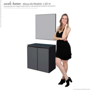 Conjunto Banheiro Aço Gabinete Umbu 60 Tampo Vidro Com Espelho Bisotê Cozimax Preto