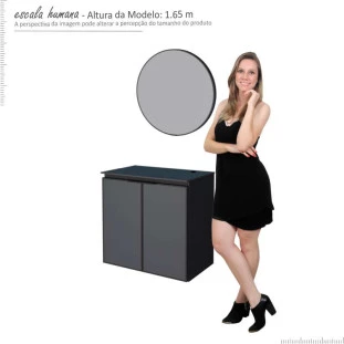 Conjunto Banheiro Aço Gabinete Umbu 60 Preto Com Cuba Prisma e Espelho Luna Cozimax