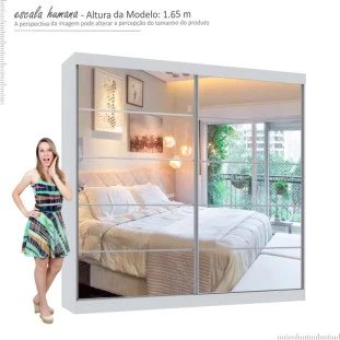 Guarda Roupa Camboriu 2 Portas de Espelho Mirarack Branco