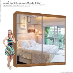 Guarda Roupa Camboriu 2 Portas de Espelho Mirarack Canela