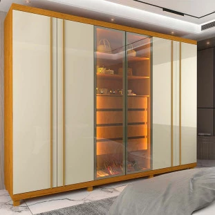Guarda Roupa Casal Com LED 273cm x 240cm Absolut Reflecta Gelius Naturale/Off White