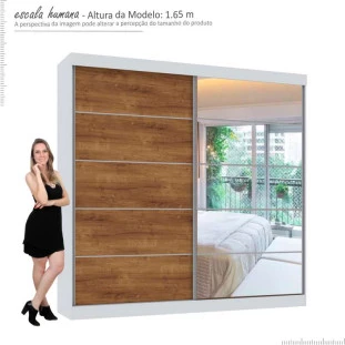 Guarda Roupa Camboriu 1 Porta de Espelho Mirarack Branco/Canela
