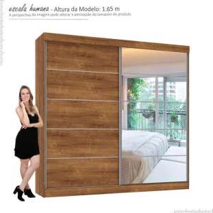Guarda Roupa Camboriu 1 Porta de Espelho Mirarack Canela