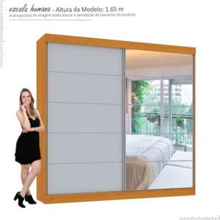Guarda Roupa Camboriu 1 Porta de Espelho Mirarack Cedro/Off White
