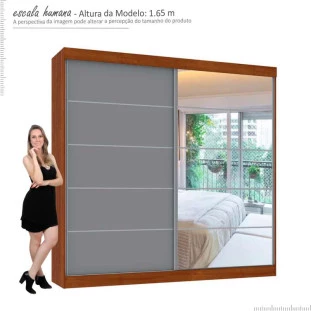 Guarda Roupa Camboriu 1 Porta de Espelho Mirarack Ipê/Cinza