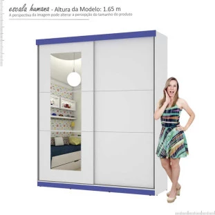 Guarda Roupa Caribe Com Espelho Mirarack Branco/Azul