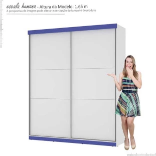 Guarda Roupa 2 Portas Correr Caribe Mirarack Branco/Azul
