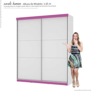 Guarda Roupa 2 Portas Correr Caribe Mirarack Branco/Rosa