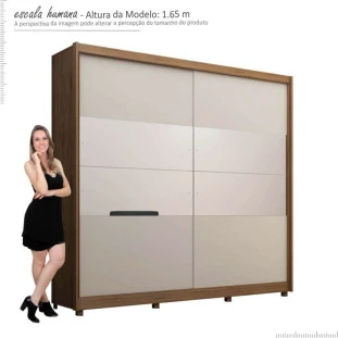 Guarda Roupa Casal 100% MDF Com Espelho Orfeu Gelius Madeirado/Off White