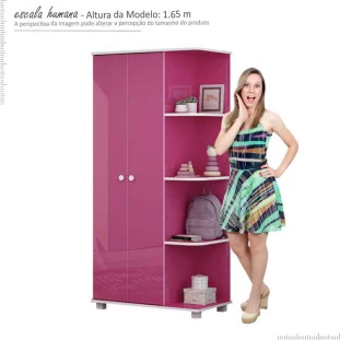 Guarda Roupa Infantil Menina 2 Portas Princesinha Gelius Pink Plock
