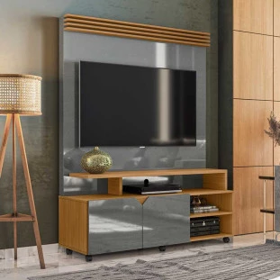 Estante Home Sala Pequeno 136cm Para TV 55 Pol Berlim Lukaliam Cinza/Tauari