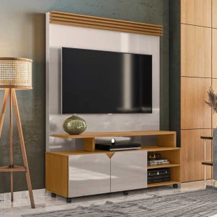 Estante Home Sala Pequeno 136cm Para TV 55 Pol Berlim Lukaliam Off White/Tauari