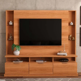 Estante Home Sala 207cm Para TV 70 Pol 3 Portas Bilbao Lukaliam Jequitiba