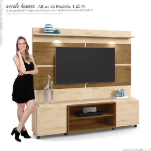 Estante Home Para TV 60 Polegadas Bless 1.8 Com LED Lukaliam Carvalho/Canela