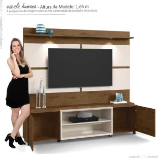 Estante Home Para TV 60 Polegadas Bless 1.8 Com LED Lukaliam Castanho/Off White
