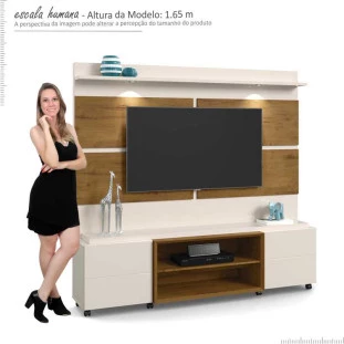 Estante Home Para TV 60 Polegadas Bless 1.8 Com LED Lukaliam Off White/Canela