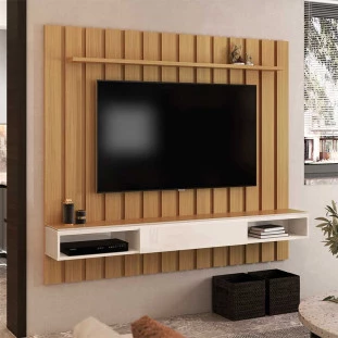Painel Ripado Para TV 75 Polegadas 180cm Brise com Nicho 1.8 EDN Freijo/Fendi