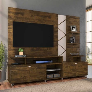 Estante Home Para TV 55 Polegadas Cross 2.1 Com LED Lukaliam Canela/Off White