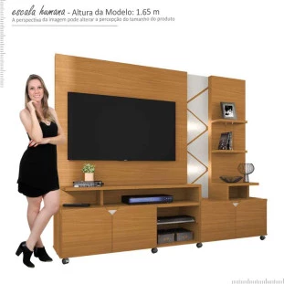 Estante Home Para TV 55 Polegadas Cross 2.1 Com LED Lukaliam Tauari/Off White