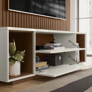 Rack Painel Home Ripado TV 75 Polegadas 183cm Dakar Lukaliam Cedro/Off White Perolizado