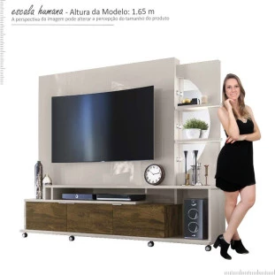 Estante Home Para TV 55 Polegadas Elegance 2.1 Lukaliam Off White/Canela