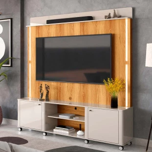 Estante Home Rack Painel Para TV 75 Pol 183cm Florença Lukaliam Off White/Freijo