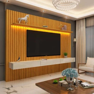 Home Ripado Para TV 75 Polegadas Com LED 230x217 Nobre Clean Gelius Naturale Ripado/Off White