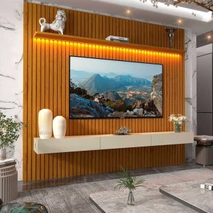 Home Ripado Para TV 85 Polegadas Com LED 230x250 Nobre Gelius Naturale/Off White