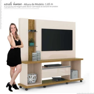 Estante Home Para TV 55 Polegadas Onix 1.8 Lukaliam Off White/Amêndoa