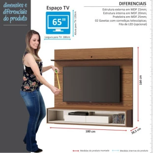 Home Suspenso Para TV 65 Polegadas Ópera 1.8 Imcal Freijó/Off White