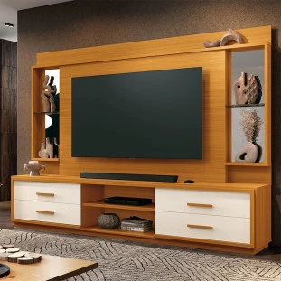 Home Para Sala 240cm TV 75 Polegadas 4 Gavetas Movie EAX Móveis Cedro/Off White