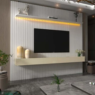 Home Ripado Para TV 85 Polegadas Com LED 230x250 Nobre Gelius Branco/Off White