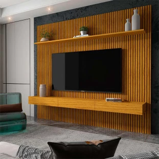 Home Painel Ripado 3D Para TV 75 Polegadas 224 x 220 Requinte Clean Gelius Naturale
