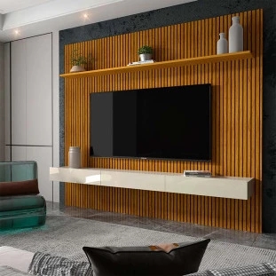 Home Painel Ripado 3D Para TV 75 Polegadas 224 x 220 Requinte Clean Gelius Naturale/Off White