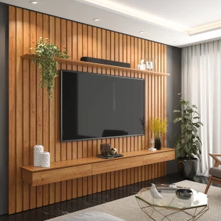Home Painel Ripado 250x184cm Para TV 75 Supremo 1.8 Patrimar Cinamomo