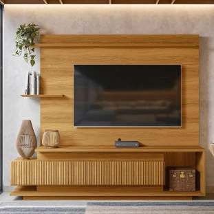 Estante Home Para TV 70 Polegadas 210cm Istambul Lukaliam Freijo Ripado
